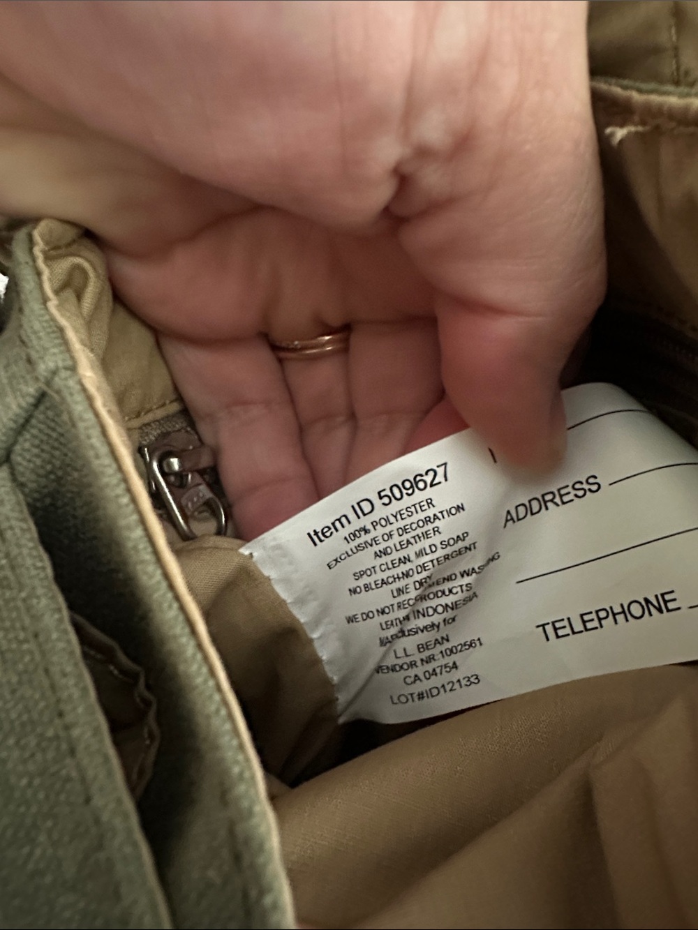 L.L. Bean Olive Green and Brown Canvas Messenger Bag - Picture 2 of 5